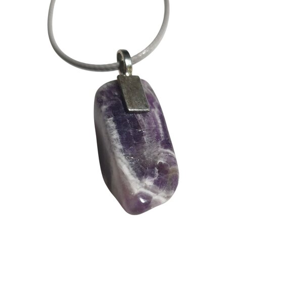 Amethyst Polished Stone Pendant Necklace Silver Tone Adjustable Purple White - Picture 6 of 6